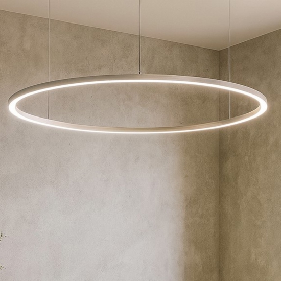 Lampadario moderno cerchio grigio 80cm led 46w 3000k dimmerabile