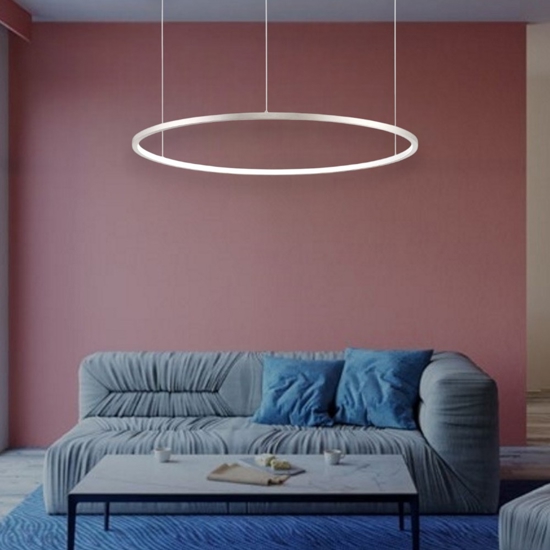 Lampadario moderno cerchio grigio 80cm led 46w 3000k dimmerabile