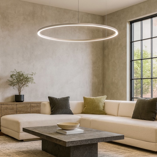 Lampadario moderno cerchio grigio 80cm led 46w 3000k dimmerabile