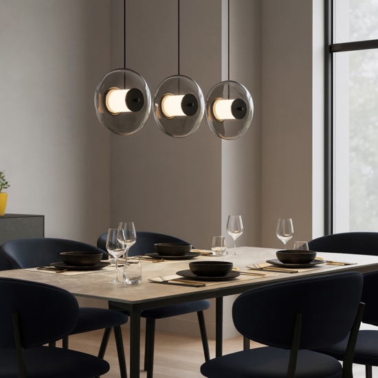 Lampadario moderno led 24w 3000k nero per soggiorno