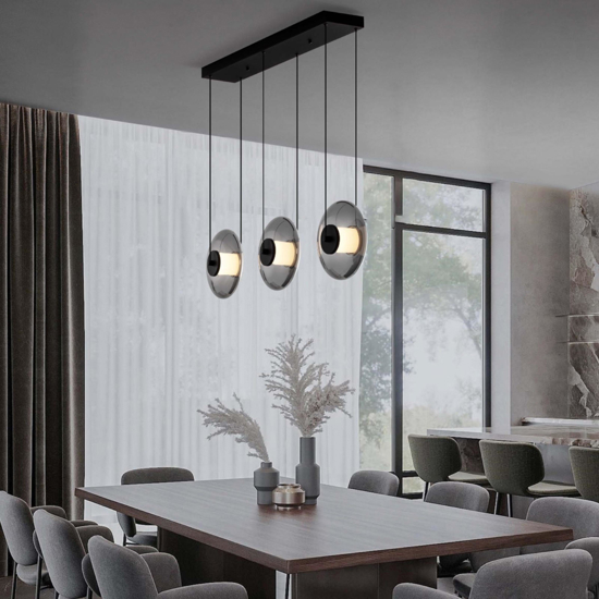Lampadario moderno led 24w 3000k nero per soggiorno