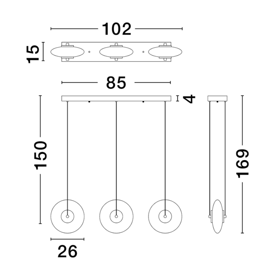 Lampadario moderno led 24w 3000k nero per soggiorno