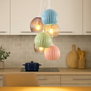 Lampadario da cucina moderna in ceramica e vetro 6 luci