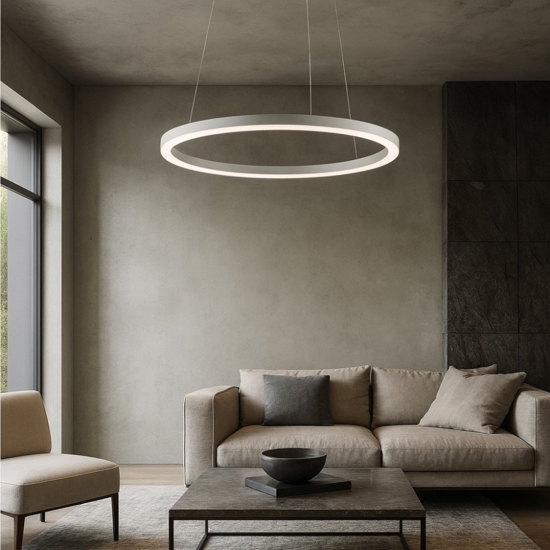 Lampadario moderno led 38w 3000k dimmerabile hurricane vivida cerchio bianco
