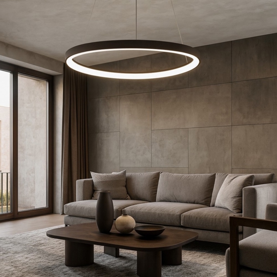 Lampadario vivida lifering moderno bronzo per soggiorno led 48w 3000k 4000k dimmerabile