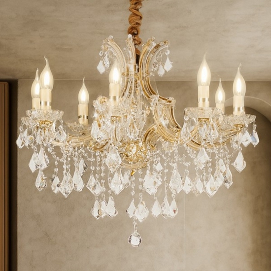Lampadario di cristallo a goccia napoleon sp8 dorato ideal lux 8 luci