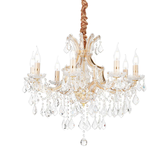 Lampadario di cristallo a goccia napoleon sp8 dorato ideal lux 8 luci