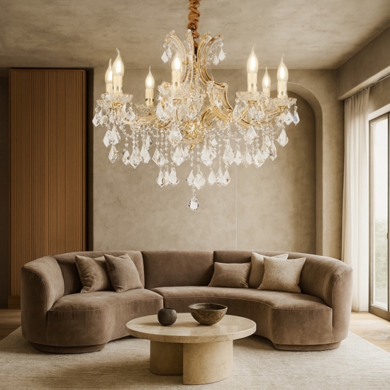 Lampadario di cristallo a goccia napoleon sp8 dorato ideal lux 8 luci