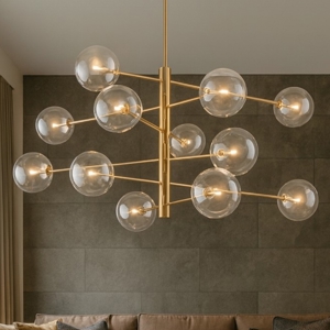 Visualizza i dettagli per Equinoxe ideal lux sp12 ottone lampadario design bocce vetro trasparenti Equinoxe ideal lux sp12 ottone lampadario design bocce vetro trasparenti