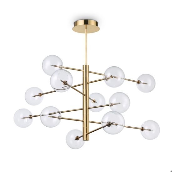 Equinoxe ideal lux sp12 ottone lampadario design bocce vetro trasparenti