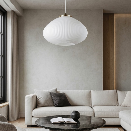 Ideal lux plisse sp1 d35 lampadario in vetro bianco