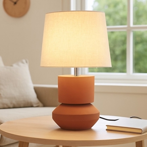 Lampada da tavolo con paralume in tessuto