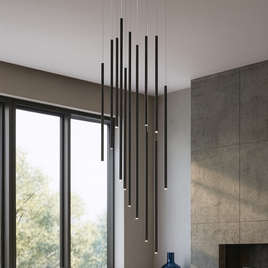 Lampadario cilindri led pendenti nero moderno per sala