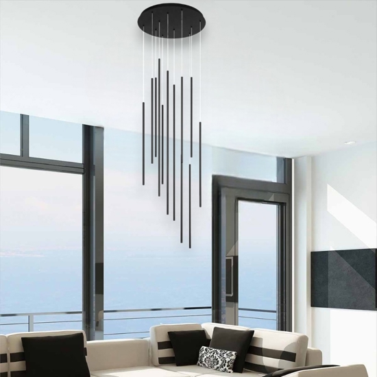 Lampadario cilindri led pendenti nero moderno per sala