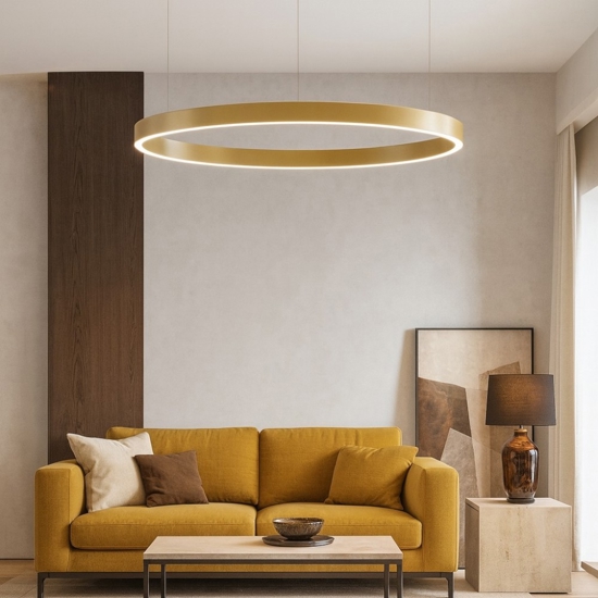 Lampadario cerchio oro 80cm led biemissione 77w 3000k dimmerabile