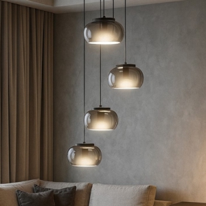 Lampadario led nero per soggiorno vetri fume moderno