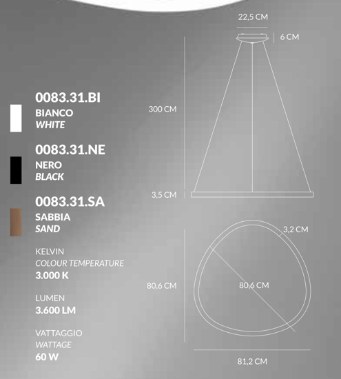 Vivida international lampadario design moderno lifering nero led 60w 3000k 4000k per soggiorno