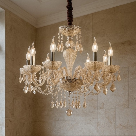 Rose sp8 ideal lux lampadario 8 bracci in vetro ambrato a goccia