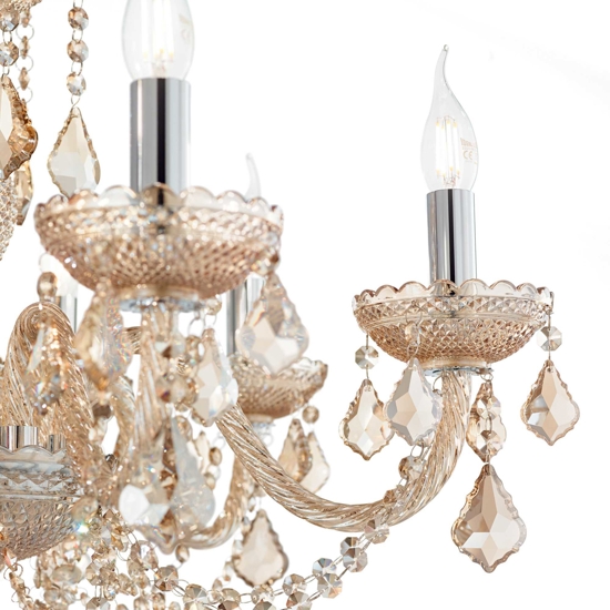 Rose sp8 ideal lux lampadario 8 bracci in vetro ambrato a goccia