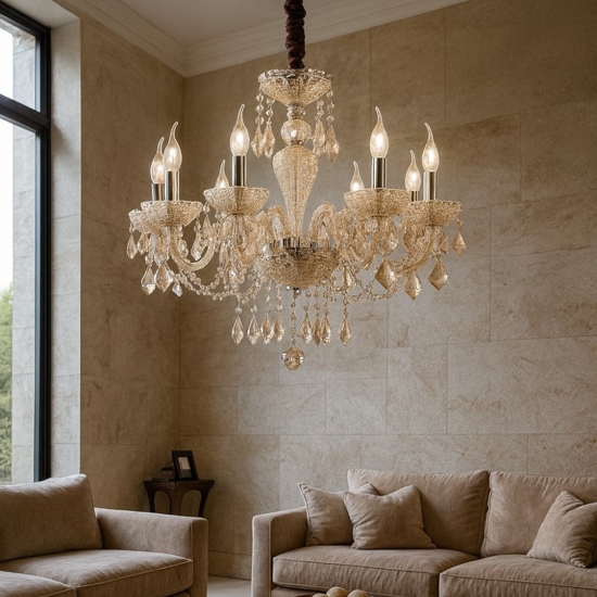 Rose sp8 ideal lux lampadario 8 bracci in vetro ambrato a goccia