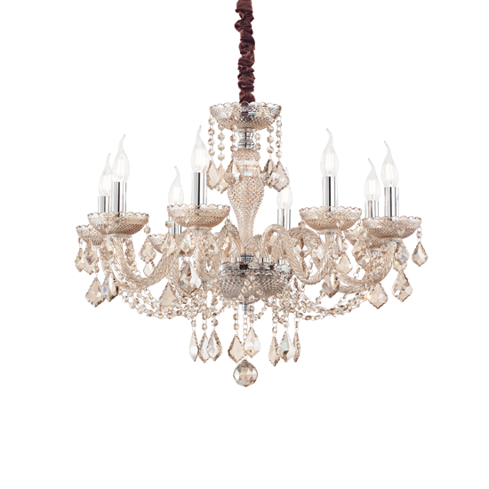 Rose sp8 ideal lux lampadario 8 bracci in vetro ambrato a goccia