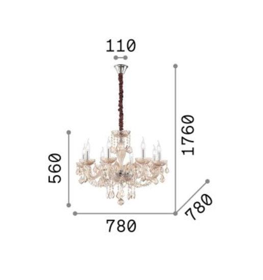 Rose sp8 ideal lux lampadario 8 bracci in vetro ambrato a goccia