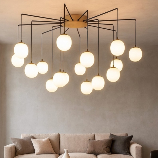 Lampadario rhapsody sp16 ideal lux oro nero per soggiorno moderno
