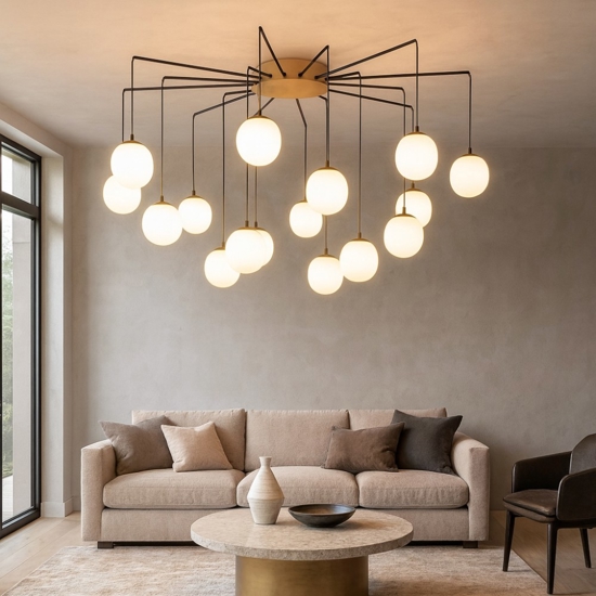 Lampadario rhapsody sp16 ideal lux oro nero per soggiorno moderno