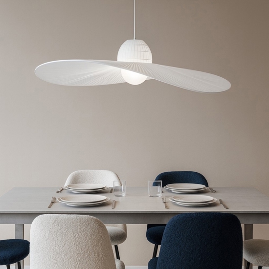 Madame sp1 lampadario cappello in tessuto raso bianco ideal lux