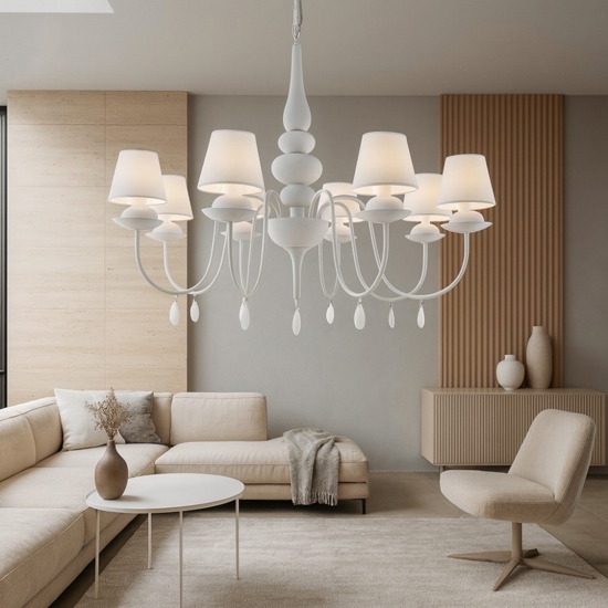 Blanche sp8 lampadario bianco 8 luci goccia ideal lux