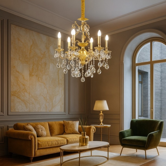 Gioconda sp6 lampadario di cristallo oro goccia 6 luci ideal lux