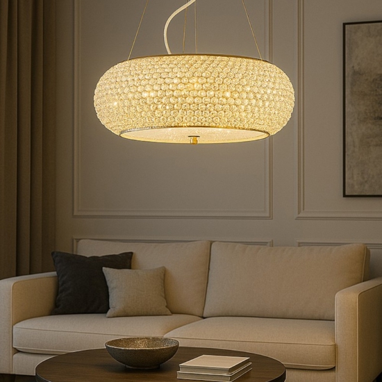 Pasha' sp6 ideal lux lamnpadario finitura dorata e cristalli