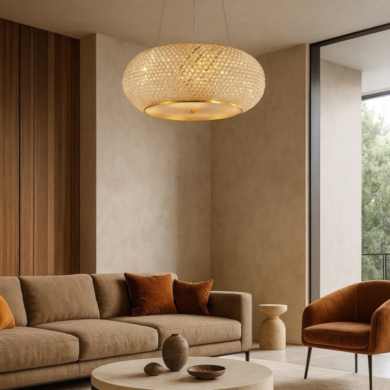 Pasha' sp6 ideal lux lamnpadario finitura dorata e cristalli