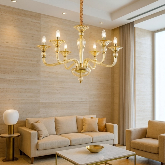 Danieli sp6 lampadario di cristallo 6 bracci ambra ideal lux