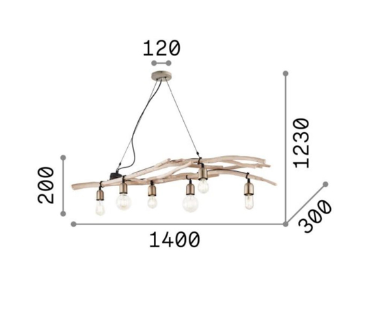 Ideal lux driftwood sp6 lampadario casa in montagna 6 luci rami di legno