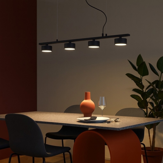 Ideal lux minor linear sp4 lampadario nero per soggiorno moderno