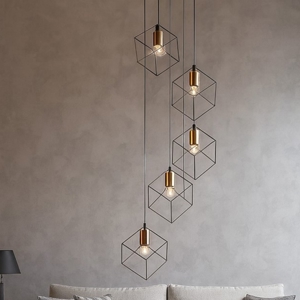 Ideal lux ice sp5 lampadario nero 5 cubi pendenti