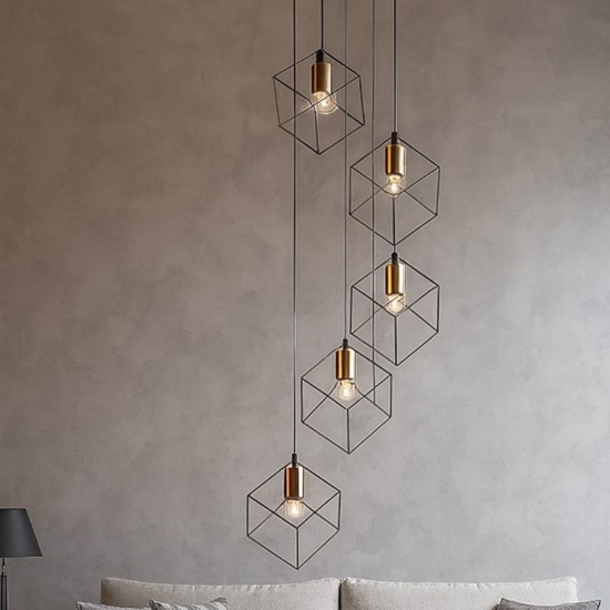 Ideal lux ice sp5 lampadario nero 5 cubi pendenti