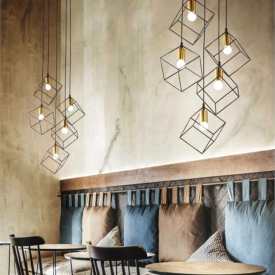 Ideal lux ice sp5 lampadario nero 5 cubi pendenti