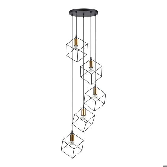 Ideal lux ice sp5 lampadario nero 5 cubi pendenti