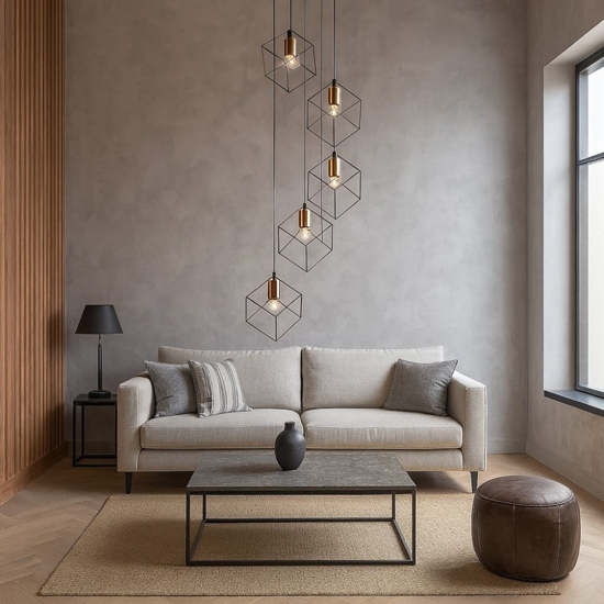 Ideal lux ice sp5 lampadario nero 5 cubi pendenti
