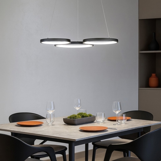 Lampadario per soggiorno moderno cerchi nero led dimmerabile