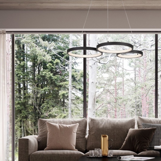Lampadario per soggiorno moderno cerchi nero led dimmerabile