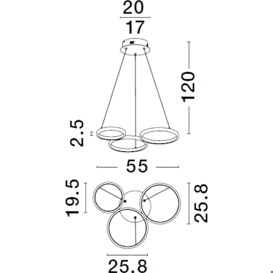 Lampadario per soggiorno moderno cerchi nero led dimmerabile