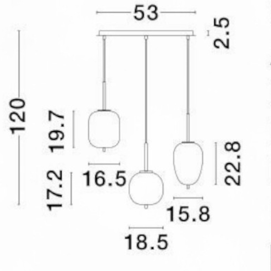 Lampadario dorato con sfere di vetro bianco per sala