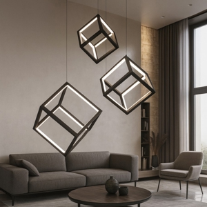 Lampadario design moderno nero cubi luminosi per soggiorno