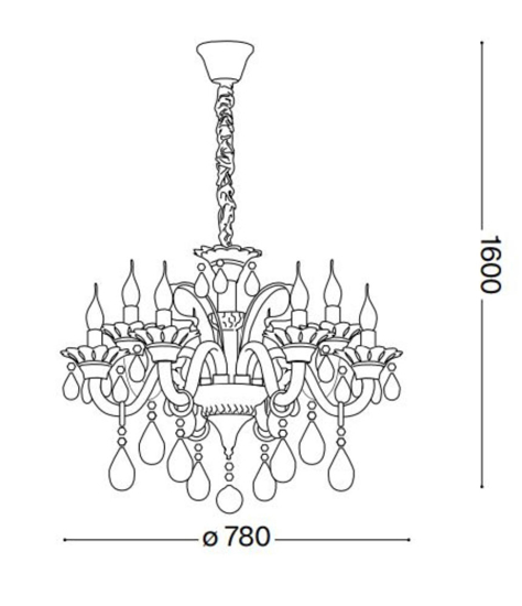 Colossal sp8 lampadario per salone vetro 8 luci goccia ideal lux