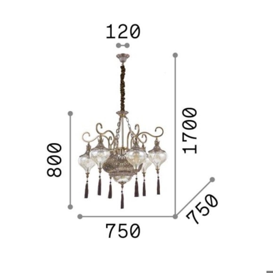 Harem sp9 ideal lux lampadario stile arabo 9 luci crtistallo ambra