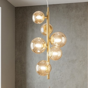 Perlage sp6 lampadario ideal lux sfere vetro ambra