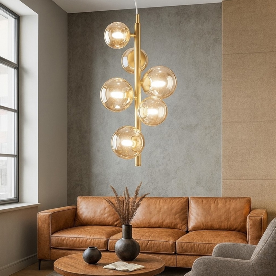 Perlage sp6 lampadario ideal lux sfere vetro ambra